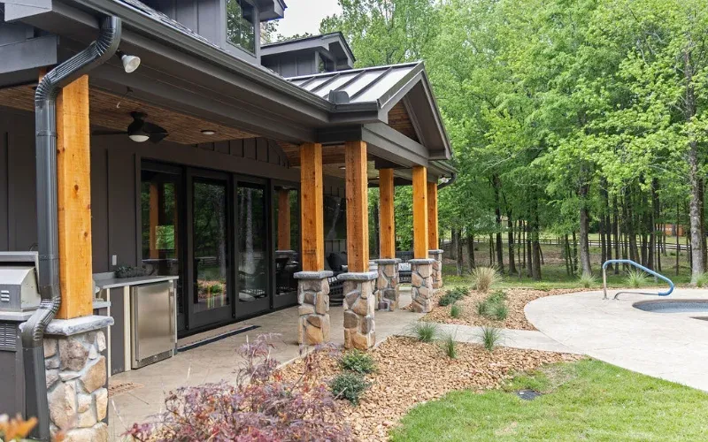 Custom outdoor patio with wood columns